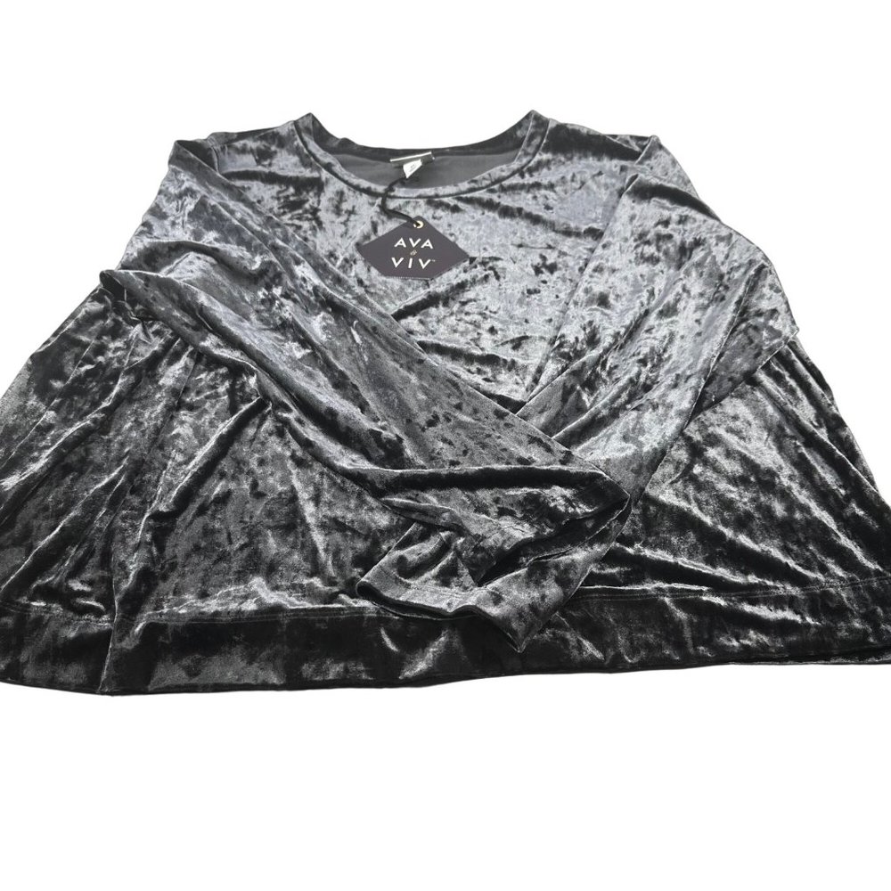 Ava And Viv Women's Size 2X Top Casual Velvet Cropped Black New With Tags